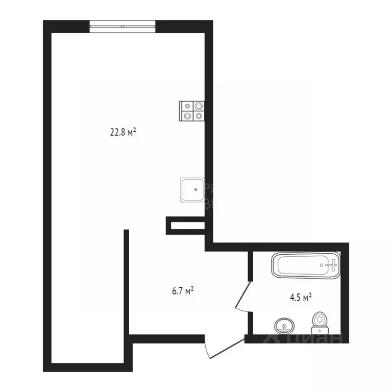 Студия Тюменская область, Тюмень ул. 9 Января, 160к1 (34.0 м) - Фото 2