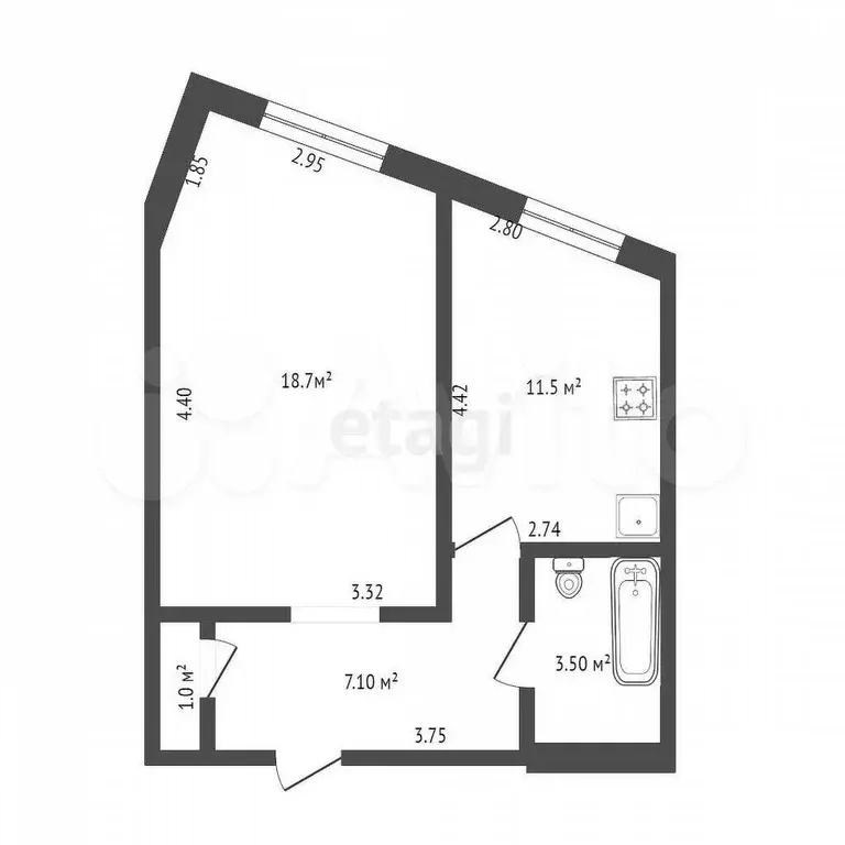 1-к. квартира, 41 м, 4/5 эт. - Фото 0