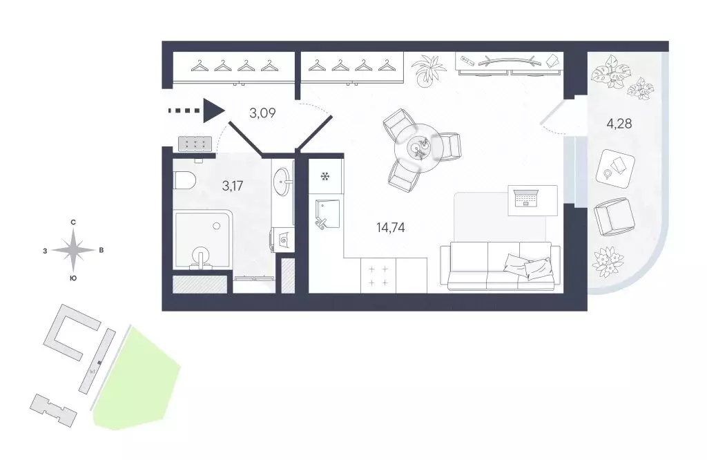 Квартира-студия: Бугры, улица Шекспира, 1к1 (21 м) - Фото 1