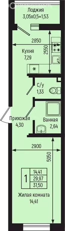 1-комнатная квартира: село Небуг, квартал Спортивный (31.5 м) - Фото 0