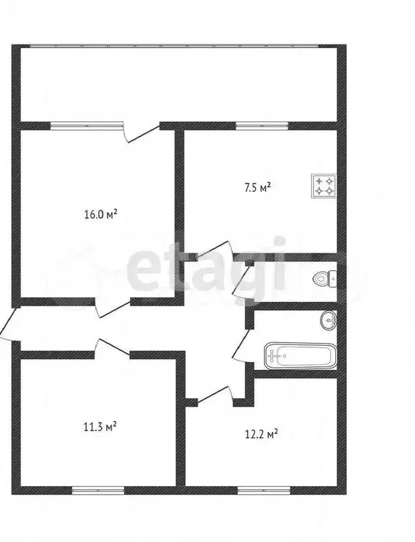 3-к. квартира, 59,8 м, 3/5 эт. - Фото 0