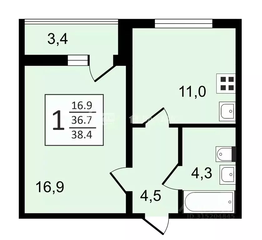 1-к кв. Воронежская область, Воронеж ул. Пескова, 8 (38.4 м) - Фото 0