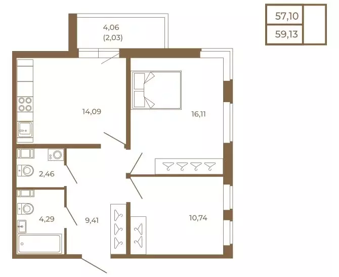 2-комнатная квартира: Сертолово, ЖК Новая История (59.13 м) - Фото 1