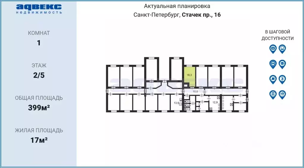 Комната Санкт-Петербург просп. Стачек, 16 (17.0 м) - Фото 1