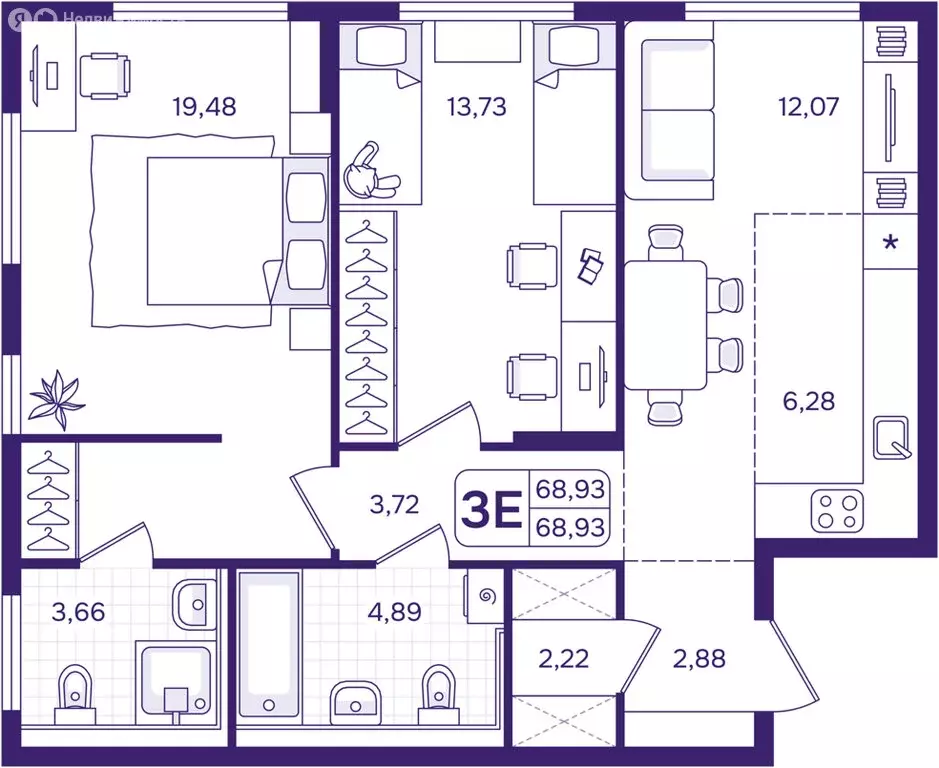 3-комнатная квартира: Владивосток, Первомайский район (68.93 м) - Фото 1