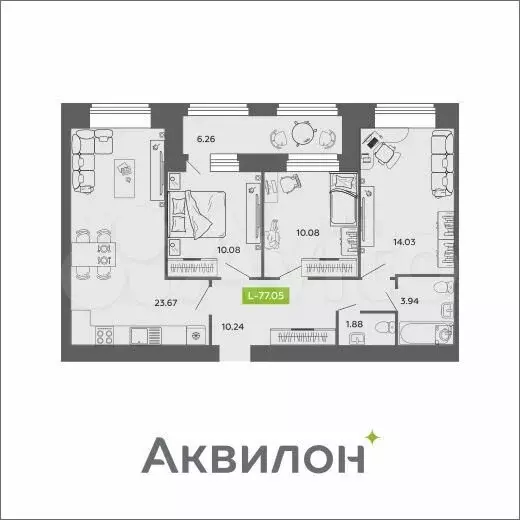 3-к. квартира, 77,1м, 4/11эт. - Фото 0