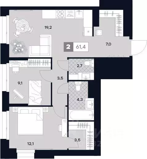 2-к кв. Москва Лодочная ул., 27К2 (61.4 м) - Фото 0