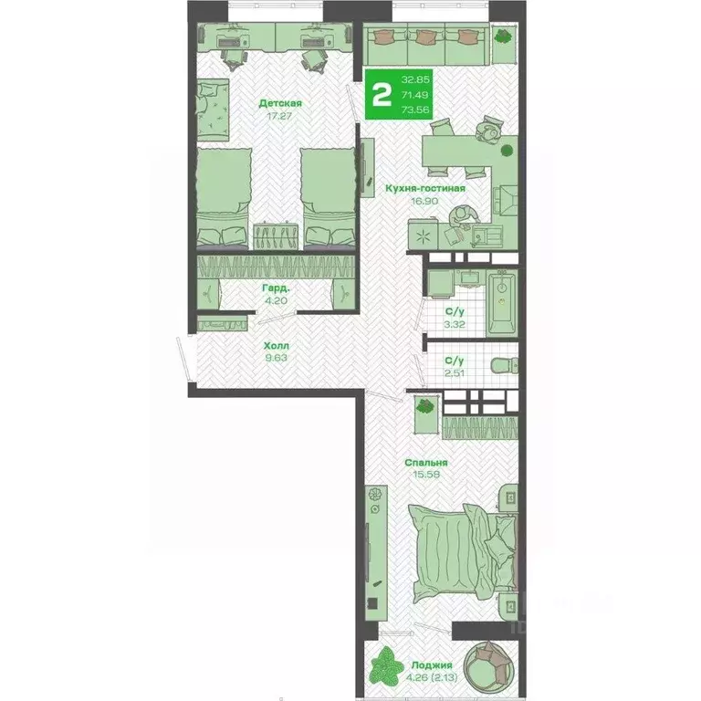 2-к кв. Приморский край, Владивосток Зеленый Бульвар 2 жилой комплекс ... - Фото 1