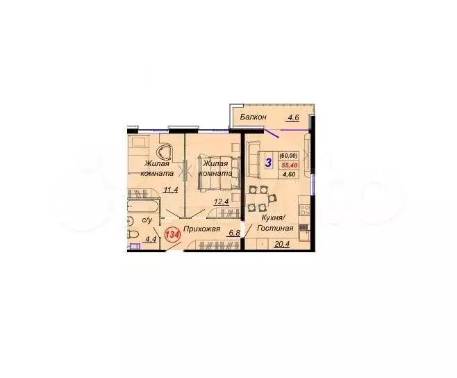 Квартира-студия, 60 м, 13/15 эт. - Фото 0