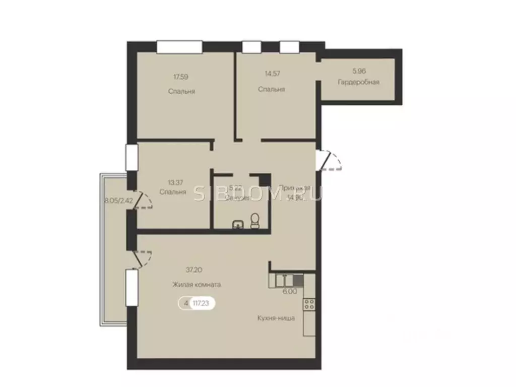 3-к кв. Красноярский край, Красноярск ул. Авиаторов, 3 (120.8 м) - Фото 1