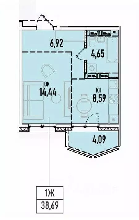 1-к кв. Иркутская область, Иркутск Донская ул., 5Г (38.69 м) - Фото 0