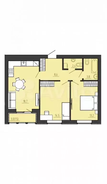 2-к. квартира, 65 м, 3/8 эт. - Фото 0