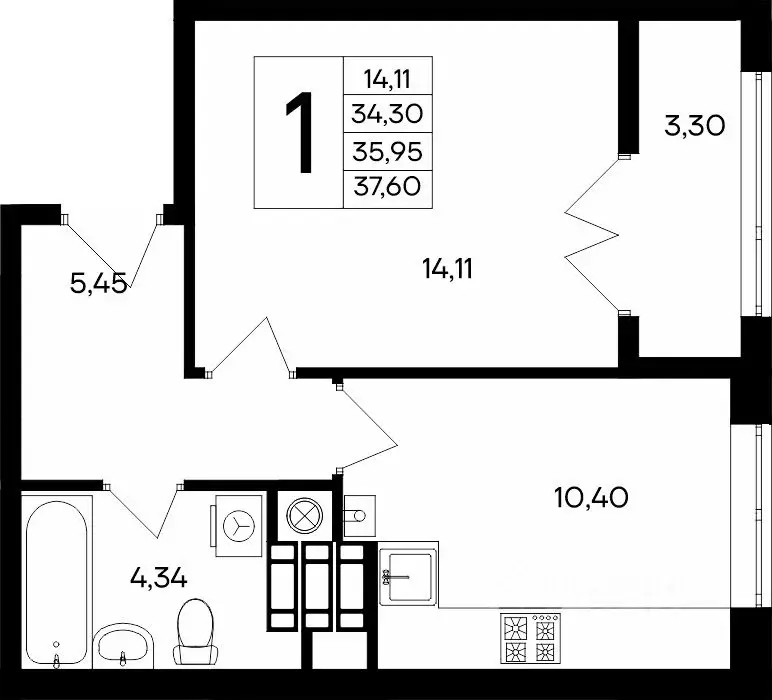 1-к кв. Крым, Евпатория  (37.81 м) - Фото 1