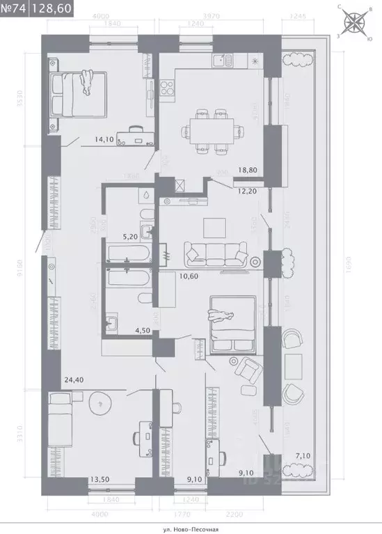 4-к кв. Татарстан, Казань ул. Островского, 116 (128.6 м) - Фото 1