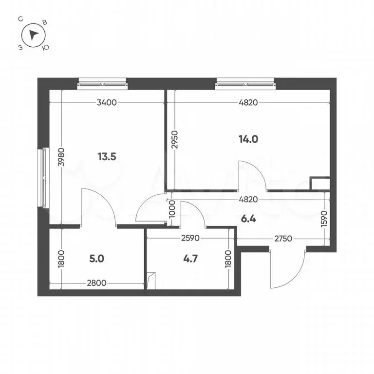 1-к. квартира, 43,6 м, 2/13 эт. - Фото 1