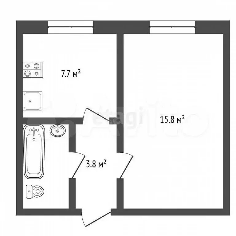 1-к. квартира, 30,7 м, 7/8 эт. - Фото 0