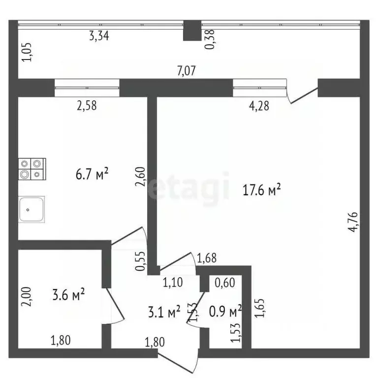 1-к кв. Брянская область, Сельцо ул. Горького, 1 (31.9 м) - Фото 1