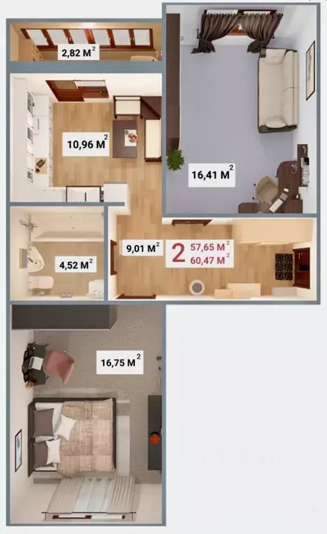 2-к кв. Тверская область, Тверь бул. Гусева, 57 (60.5 м) - Фото 2