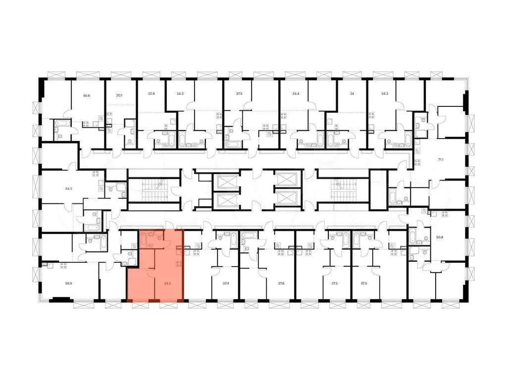 1-к. квартира, 33,3м, 23/30эт. - Фото 1