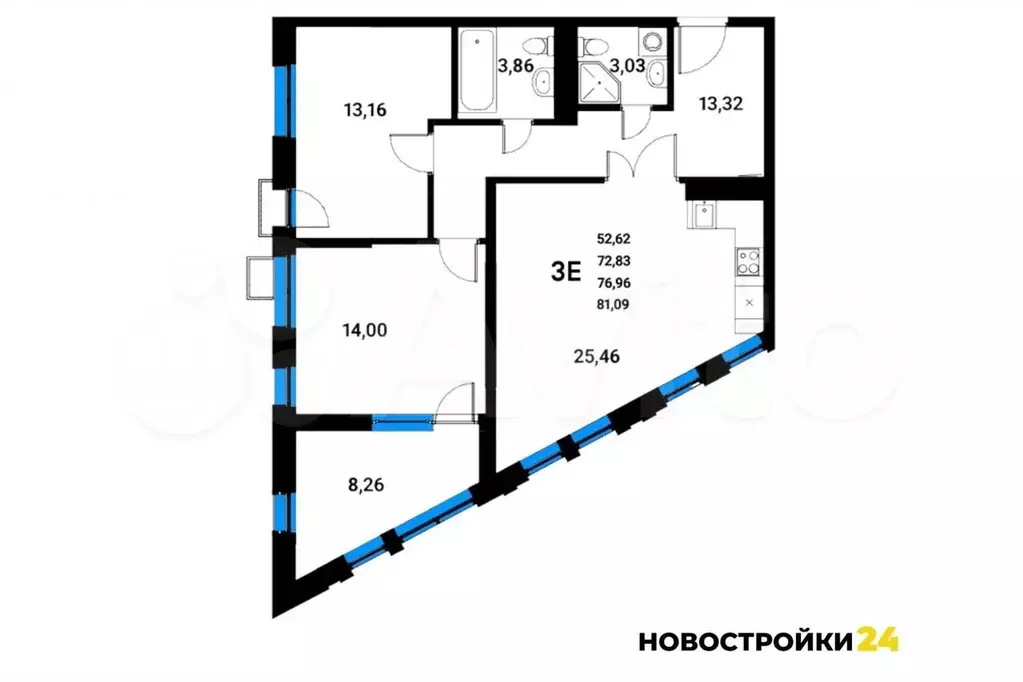 2-к. квартира, 77 м, 8/21 эт. - Фото 1