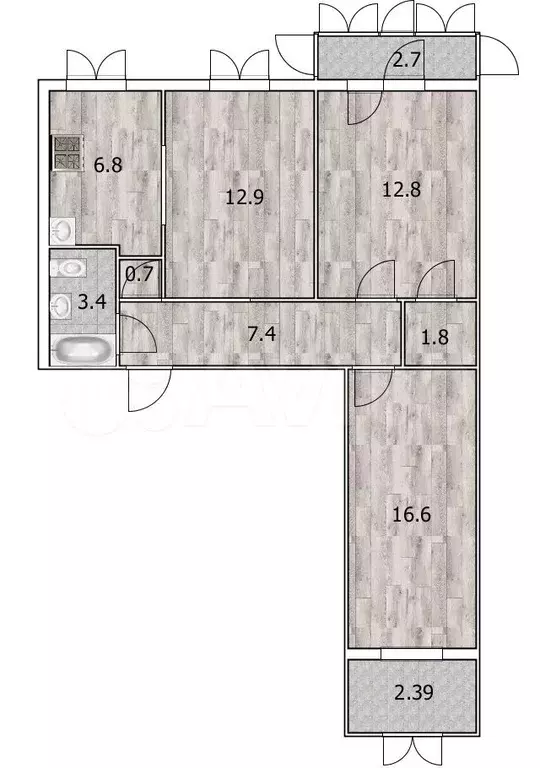 3-к. квартира, 63,2 м, 9/9 эт. - Фото 0