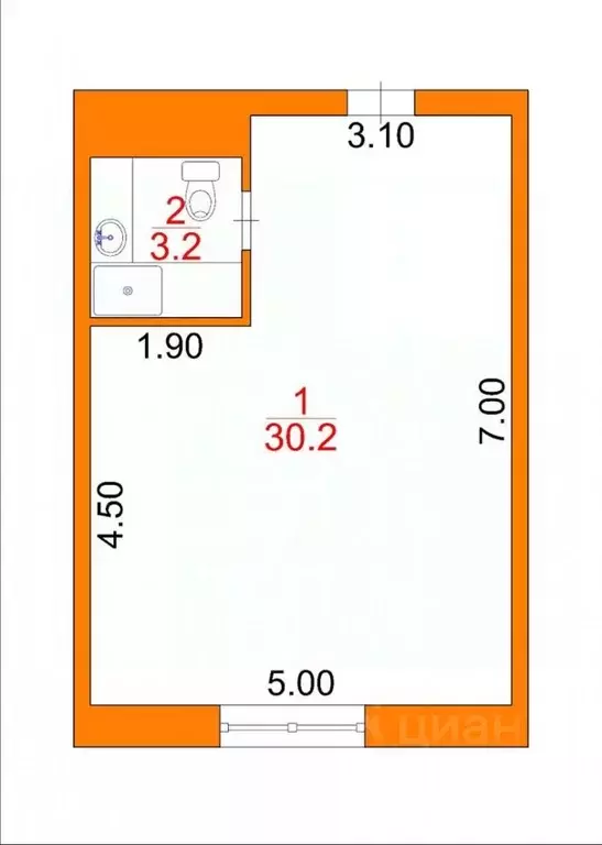 Студия Санкт-Петербург Заозерная ул., 3к3 (33.1 м) - Фото 1