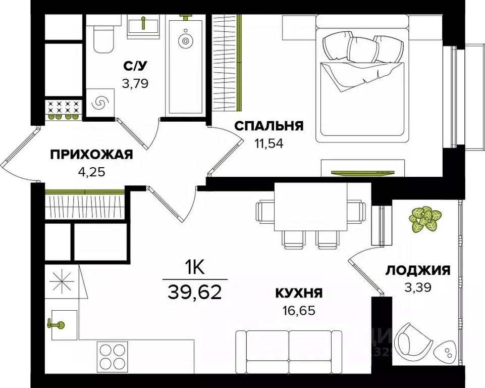 1-к кв. Тульская область, Тула  (39.62 м) - Фото 0