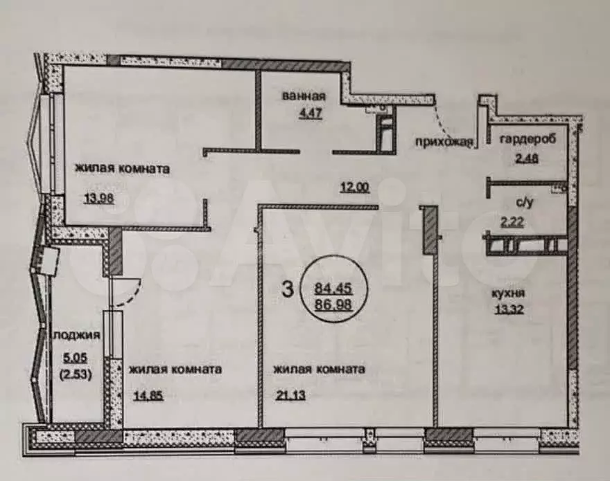 3-к. квартира, 84,5 м, 6/25 эт. - Фото 0
