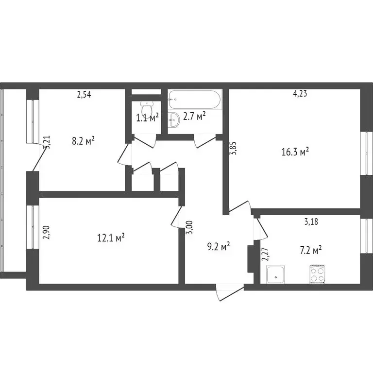 3-комнатная квартира: Ишим, улица Корушина, 11Б (58 м) - Фото 1