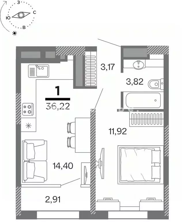 1-к кв. Рязанская область, Рязань ул. Александра Полина, 3 (36.22 м) - Фото 1