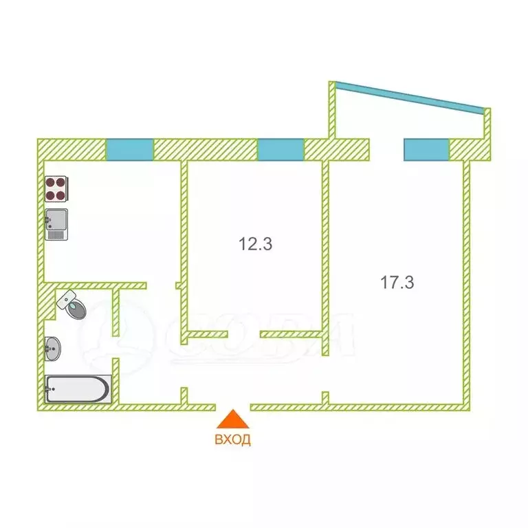 2-комнатная квартира: Тюмень, улица Самарцева, 20 (50.6 м) - Фото 1
