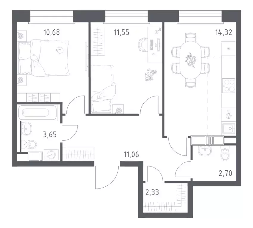 2-комнатная квартира: деревня Столбово, ЖК Эко Бунино, 14.2 (56.29 м) - Фото 1