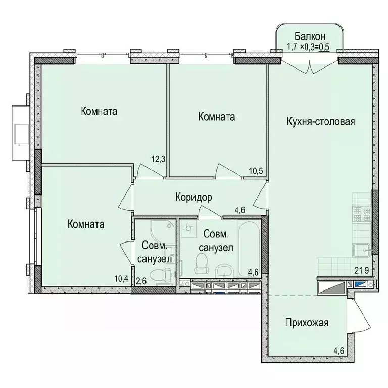 3-к кв. Удмуртия, Ижевск Красная ул., 118к1 (72.5 м) - Фото 0