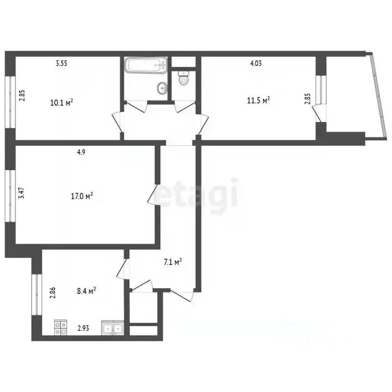 3-к кв. Омская область, Омск ул. 3-я Ленинградская, 43 (62.6 м) - Фото 1