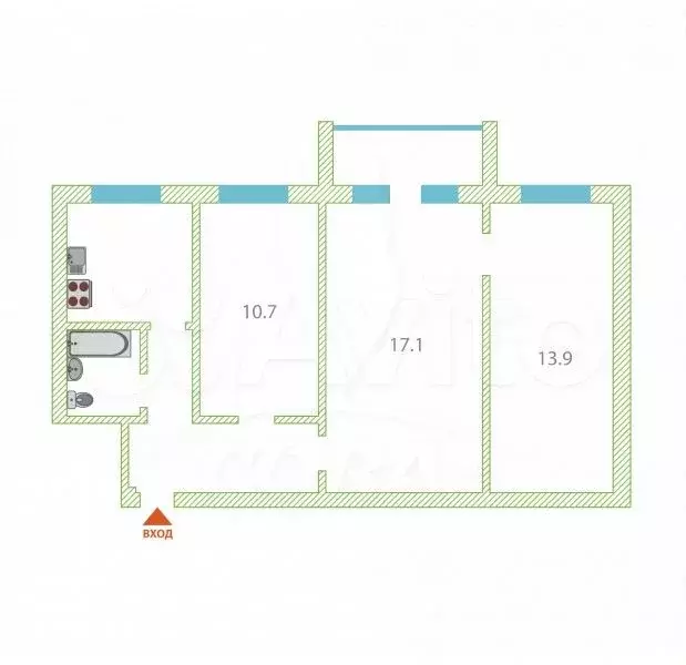 3-к. квартира, 58 м, 5/5 эт. - Фото 0