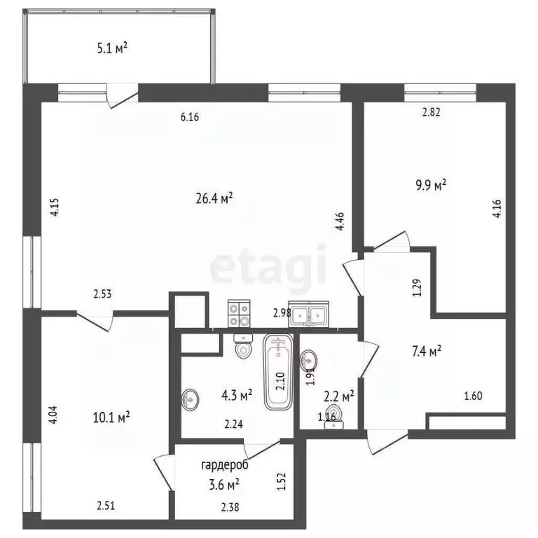 2-к кв. Тюменская область, Тюмень Профсоюзная ул., 59 (63.9 м) - Фото 0