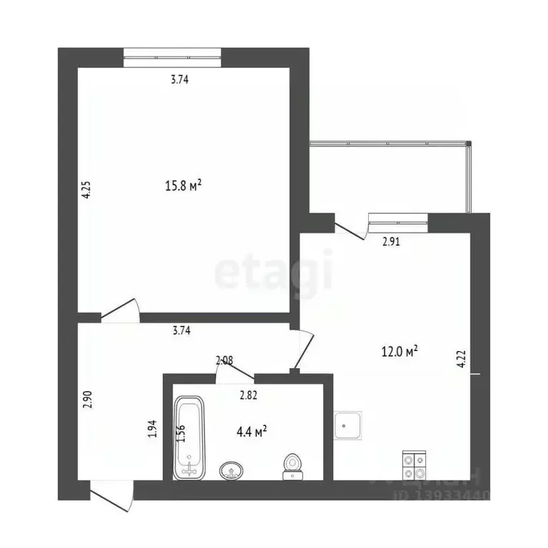 1-к кв. Тюменская область, Тюмень ул. Федюнинского, 30 (37.9 м) - Фото 2