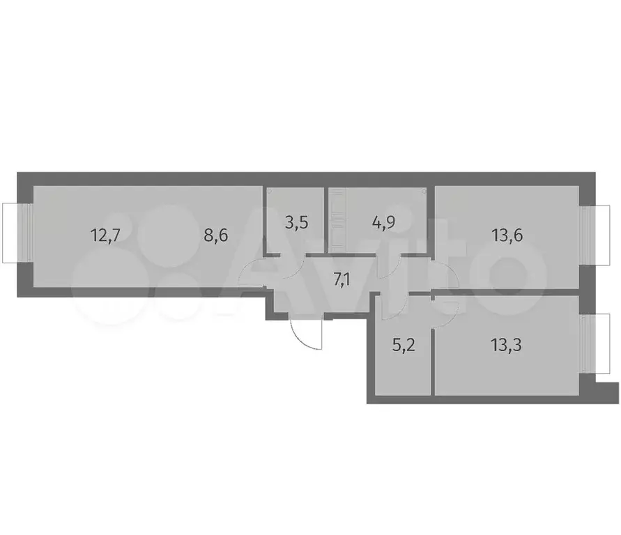 3-к. квартира, 68,9 м, 2/6 эт. - Фото 1