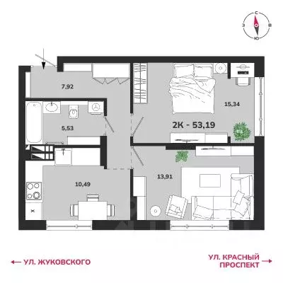 2-к кв. Новосибирская область, Новосибирск Аэропорт мкр,  (53.19 м) - Фото 0