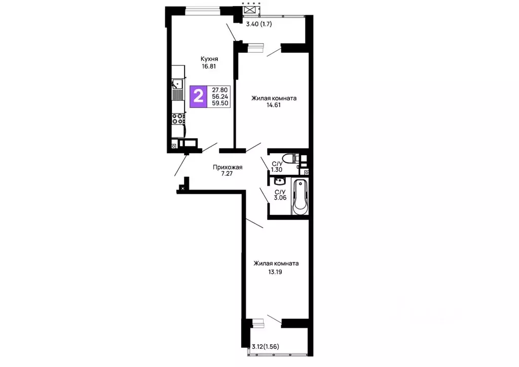 2-к кв. Адыгея, Майкоп 9 Мая ул., 14А (59.5 м) - Фото 1