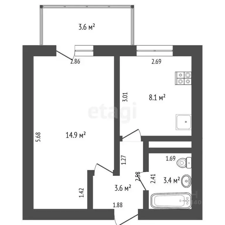 1-к кв. Тюменская область, Тюмень ул. Василия Гольцова, 4 (30.2 м) - Фото 2