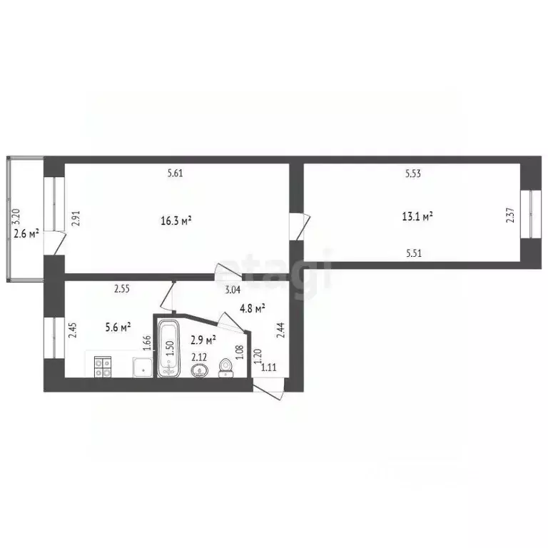 2-к кв. Башкортостан, Стерлитамак ул. Дружбы, 62 (42.5 м) - Фото 1