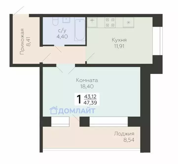 1-комнатная квартира: городской округ Самара (47.39 м) - Фото 0