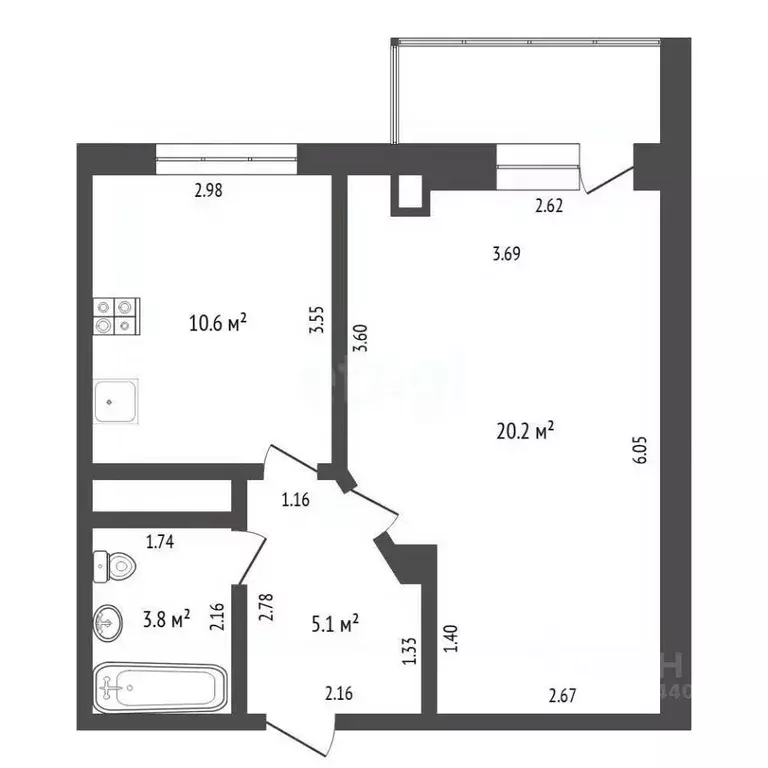 1-к кв. Тюменская область, Тюмень ул. Прокопия Артамонова, 6к1 (39.7 ... - Фото 1