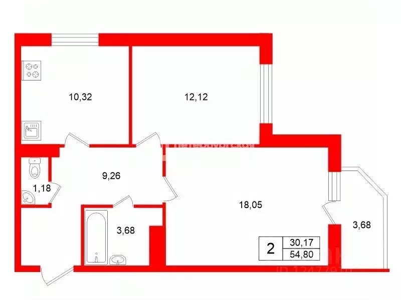 2-к кв. Санкт-Петербург ул. Солдата Корзуна, 4 (54.8 м) - Фото 2