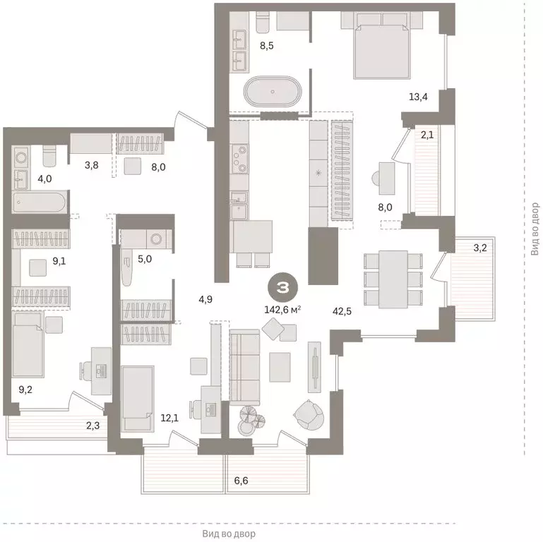 3-комнатная квартира: Тюмень, Краснооктябрьская улица, 4к1 (141.9 м) - Фото 2