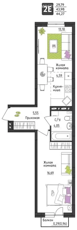 2-комнатная квартира: Пермь, Верхне-Вишерская улица, 40 (44.27 м) - Фото 0