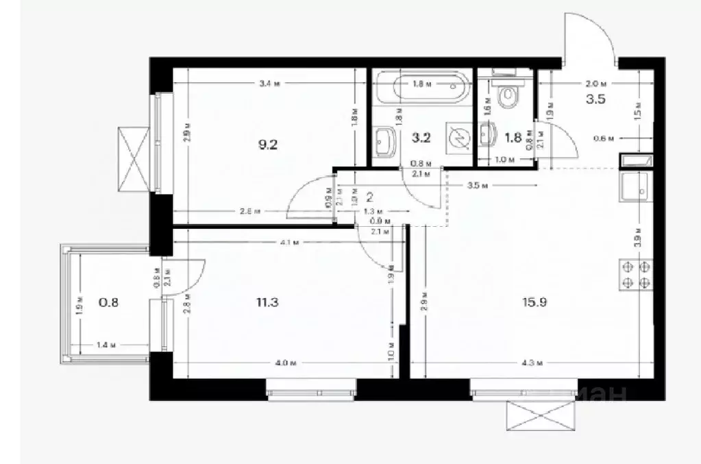 2-к кв. Амурская область, Благовещенск ул. 50 лет Октября, 265 (44.8 ... - Фото 2
