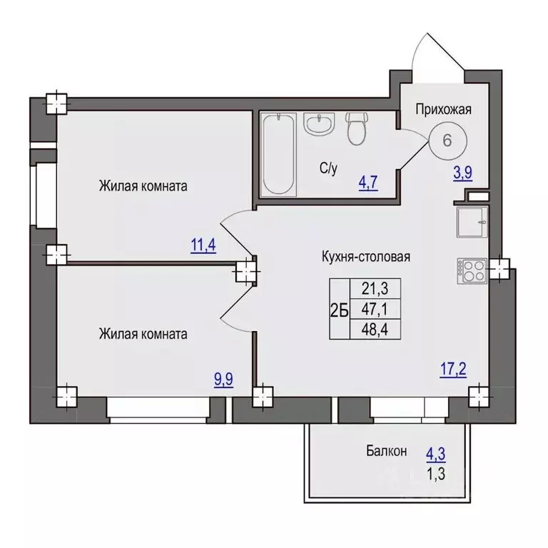 2-к кв. Псковская область, Псковский район, Завеличенская волость, д. ... - Фото 1