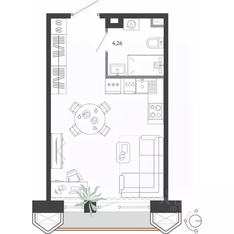 Студия Приморский край, Владивосток Бархатная ул. (30.81 м) - Фото 1